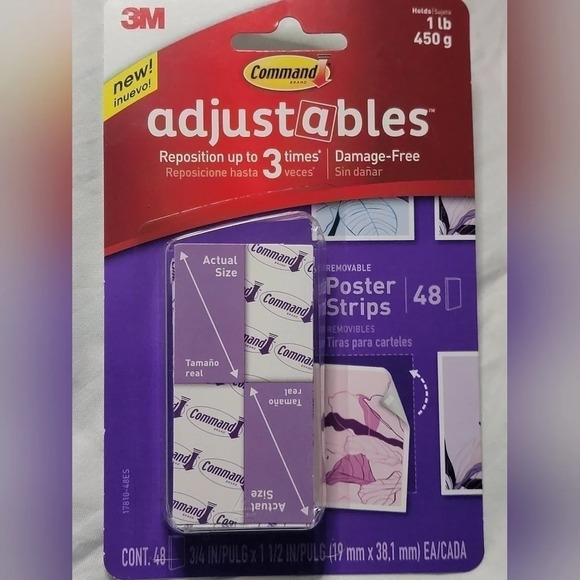 2 PK BUNDLE 3M COMMAND ADJUSTABLE POSTER STRIPS. 48 PER PK X 2 PKS= 96 STRIPS - Picture 3 of 3